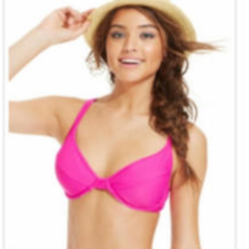 Raisins D Cup Halter Style Bikini Top in Pink